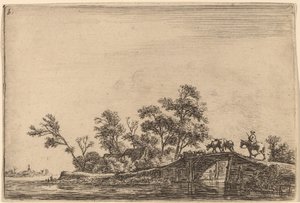 Cavalier et troupeau sur un pont