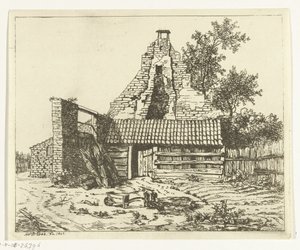 Coupeur de roseaux devant la ruine de la maison Snaatburg à Maarssen - Anthonie van den Bos