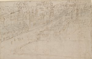 Panorama de Londres vu de Southwark : Borough High Street avec St Mary Overy - Anthonis van den Wyngaerde