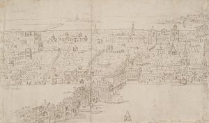 Panorama de Londres vu de Southwark : London Bridge, 1554 - Anthonis van den Wyngaerde