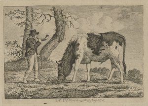 Berger avec une vache (Études de vaches, moutons et chèvres)