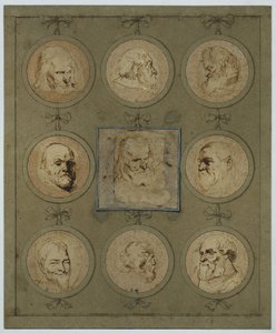 Feuille de recueil avec neuf têtes d