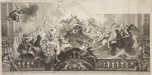 Design du panneau central du plafond de la Grande Galerie du Palais Royal, gravé par Nicolas Henri Tardieu (1674-1749) - Antoine (after) Coypel