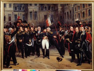 Abdication de 1814 - Les adieux de Napoléon Bonaparte à la garde impériale dans la cour du Cheval Blanc à Fontainebleau le 20 avril 1814 - Antoine Alphonse Montfort
