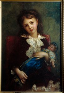 Portrait de Catherine de Bouchage enfant tenant une poupée dans les bras