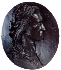 Représentation de Virgile (Publius Vergilius Maro ou Virgilio) poète latin (70-19 av. J.-C.) Médaillon ovale en bronze colossal