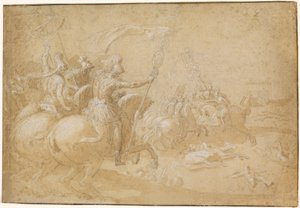 Guerriers romains antiques chevauchant au combat - Antoine Caron