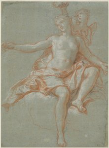 Cupidon volant la couronne florale de Vénus
