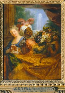 Jeune noir tenant une corbeille de fruits et jeune fille caressant un chien - Young black girl holding a fruit basket and young girl caressing a dog … - Antoine Coypel