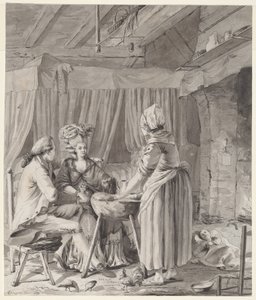 Couple élégant déjeunant dans un cottage de campagne - Antoine François Sergent