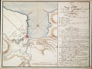 Environs de Jacmel, utilisé pour indiquer les lignes et les positions occupées pendant le blocus et les batteries établies pour construire les défenses assiégées
