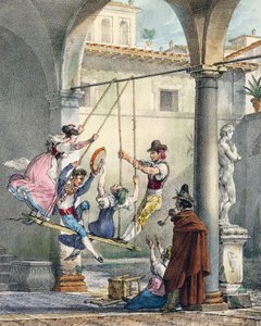 Balançoire, gravure par Antoine Jean-Baptiste Thomas (1791-1834) de Un an à Rome et dans ses environs, France