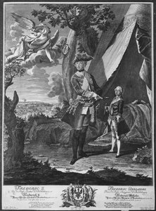Frédéric II (1712-86) et son neveu Frédéric-Guillaume II (1744-97), gravé par Johann Probst (1673-1750)