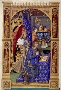 Le roi de France Louis XII en priere avec Charlemagne derriere lui