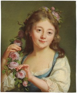 Jeune fille avec une guirlande de roses - Antoine Vestier