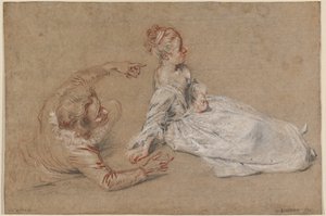Un homme allongé et une femme assise par terre