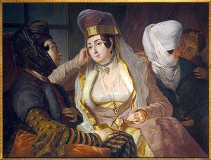 Dames levantines en coiffure de ville. Peinture par Antoine de Favray (1706-1791), huile sur toile - Antoine de Favray