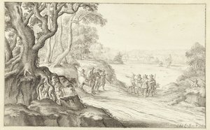 Chasseurs dans un paysage vallonné - Anton Crussens