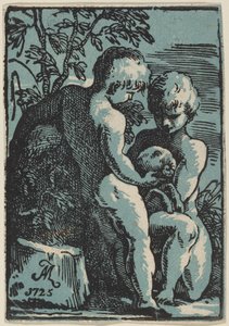 Deux enfants caressant un agneau