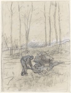 Paysans travaillant avec une brouette dans la forêt - Anton Mauve