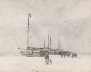 Bateaux de pêche sur la plage en hiver