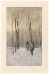 Cavaliers dans la neige dans le Haagse Bos