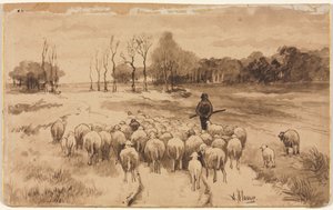 Berger avec son troupeau, vers 1870