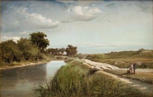 Paysage fluvial français avec un pont - Anton Melbye