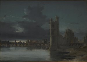 Tour Saint-Jacques et Notre-Dame, Paris. Soir