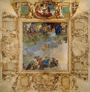 Apollon et Athéna récompensant les talents et Minerve flanquée de cariatides et de médaillons représentant Mars, Vénus, Hercule et Cybèle - Anton Raphael Mengs