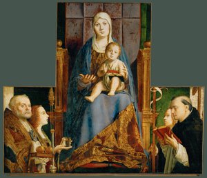 Sainte Marie et son enfant avec les saints Nicolas de Bari, Anastasie, Ursule, Dominique et Hélène - Antonello da Messina