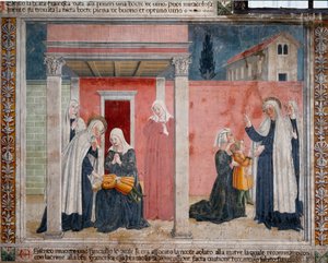 Vie de Sainte Françoise Romaine (santa Francesca romana) (1384-1440) : la sainte ressuscite un enfant non baptisé que sa mère avait accidentellement étouffé dans son sommeil