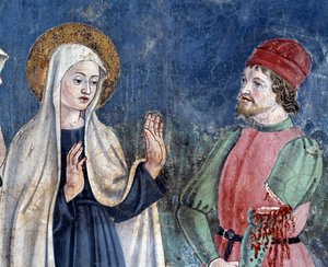 Vie de Sainte Francesca Romana : À son retour de Saint Jean de Latran, la sainte guérit un homme avec un bras coupé (détail)