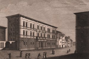 Vue du Palais Épiscopal à Pistoia, Toscane, Italie, gravure sur cuivre par Antonio Morghen