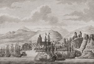 Flotte hollandaise au large de Malaga, Espagne 1784 tirant une salve. (impression)