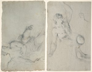 Un ange en vol, et un ange se penchant avec un bras levé