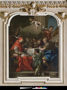 Saint Grégoire le Grand à une table avec Jésus déguisé en pèlerin, près du Pape, la colombe du Saint-Esprit, 1729-1731