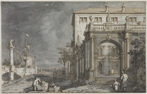 Capriccio : Un palais avec une cour près de la lagune, vers 1750-1755 - Giovanni Antonio Canal
