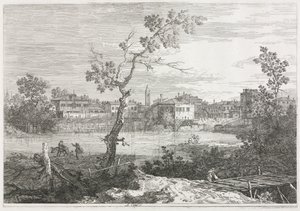 Vues : Vue de Burano, une ville sur une île de la lagune vénitienne - Antonio Canaletto