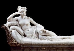 Pauline Bonaparte, Princesse Borghèse (1780 - 1825) sœur de Napoléon I représentée en Vénus victorieuse. Sculpture en marbre par Antonio Canova (1757-1822) 1804-1808. Rome, Galerie Borghèse
