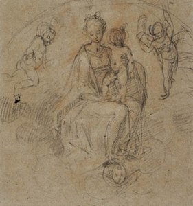Madone et enfant dans les nuages flanqués de deux putti - Antonio Cimatori