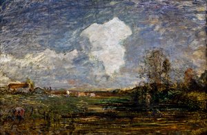 Étude pour Les nuages, par Antonio Fontanesi (1818-1882), huile sur carton, 52x75 cm. Italie
