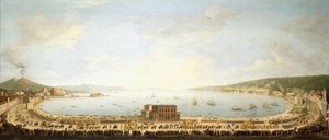 Vue panoramique de la baie de Naples, avec la procession royale à Piedigrotta