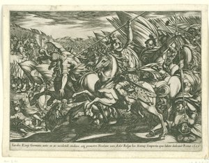 Attaque de la cavalerie avec deux hommes transpercés par des lances - Antonio Tempesta