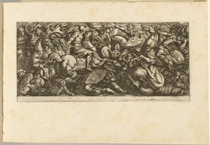 Charge de cavalerie avec soldats et chevaux piétinés
