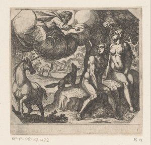 Dieu reproche à Adam et Ève leur désobéissance (série De schepping)