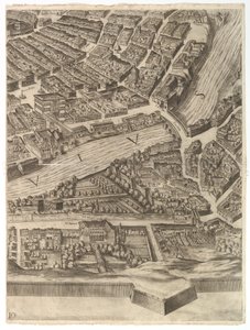 Plan de la ville de Rome. Partie 10 avec le Tibre et la Villa Farnesina, 1645 - Antonio Tempesta