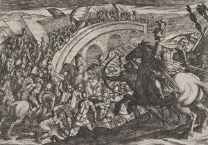 Troupes de Civilis traversant la rivière Maas, de La Guerre des Romains contre les ..., 1611 - Antonio Tempesta