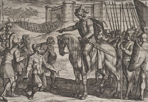 Hommes de la forteresse se rendent et jurent leur vie à Civilis, de La Guerre ..., 1611
