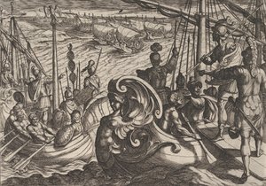 Planche 33 : Flottilles néerlandaises et romaines sur le Rhin, de La Guerre des Romains contre les B...